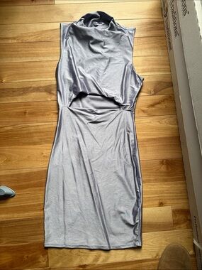Fashion Nova Silver Sleeveless Midi Dress with High Neck